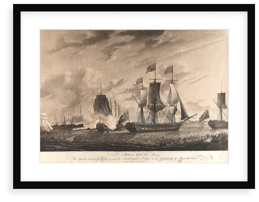 A Royal Salute; The squadron saluting his Majesty on board the 'Southampton' Frigate at the Royal review off Plymouth Sound (1789) by Robert Dodd