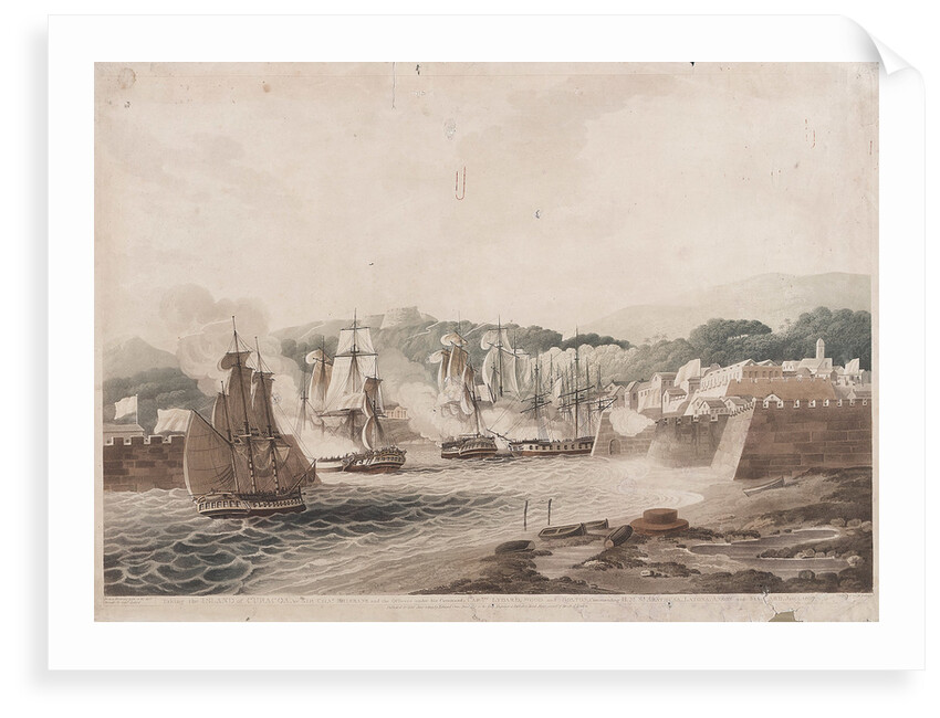 Taking the Island of Curacoa, by Sir Chas Brisbane and his Officers under his Command, Captns Lydard, Wood and Bolton, Commanding H.M.S's Arethusa, Latona, Anson and Fisguard [Fisgard] Jan 1 1807 by Lydard