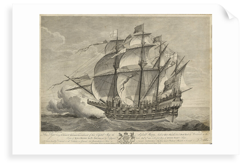 This Print being the Exact Representation of that Capital Ship the Great Harry built at His Majesty's Dock Yard at Woolwich in the Reign of King Henry the 8th Anno 1514... by Hans Holbein [artist] [after]; Thomas Allen [artist]; Pierre Charles Canot [engraver]