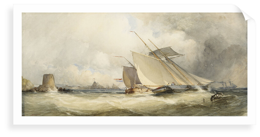 A schooner and a Dutch vessel close hauled in a fresh breeze in St Helier's Bay, Jersey, 1846 by Alfred Herbert