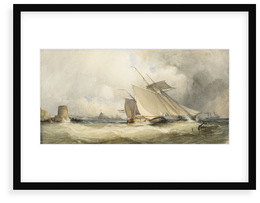 A schooner and a Dutch vessel close hauled in a fresh breeze in St Helier's Bay, Jersey, 1846 by Alfred Herbert
