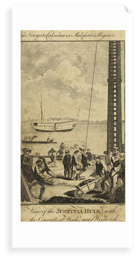 View of the 'Justitia' prison hulk with convicts at work near Woolwich, 1777 by unknown