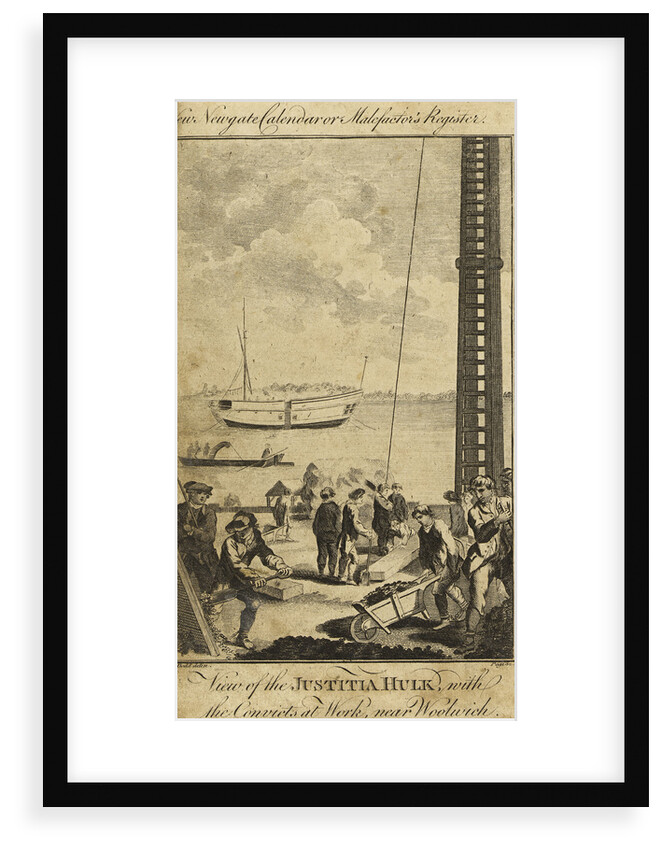 View of the 'Justitia' prison hulk with convicts at work near Woolwich, 1777 by unknown
