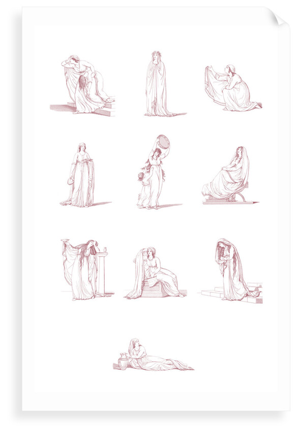 A compilation of Emma Hamilton's Attitudes in red by National Maritime Museum Photo Studio after Frederick Rehberg