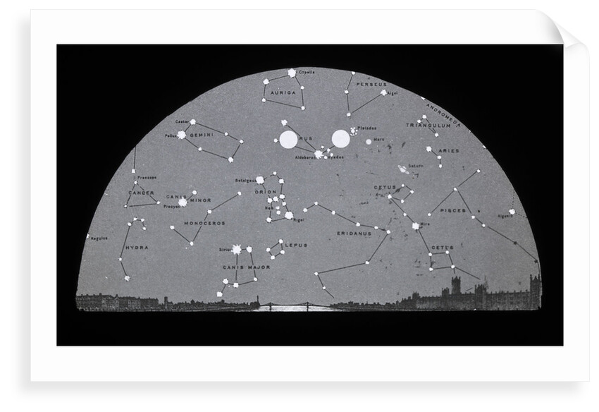 Astronomical black and white glass slide of diagram of Moon's position on star chart over London by Unknown