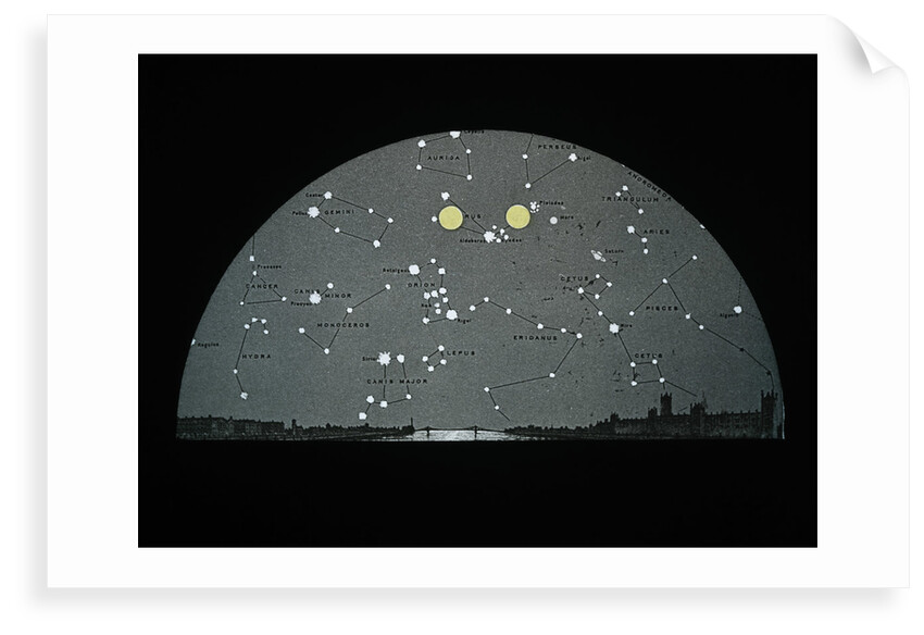 Astronomical black and white glass slide of diagram of Moon's position on star chart over London by Unknown