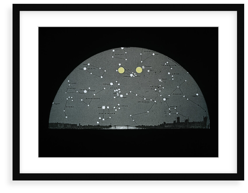 Astronomical black and white glass slide of diagram of Moon's position on star chart over London by Unknown