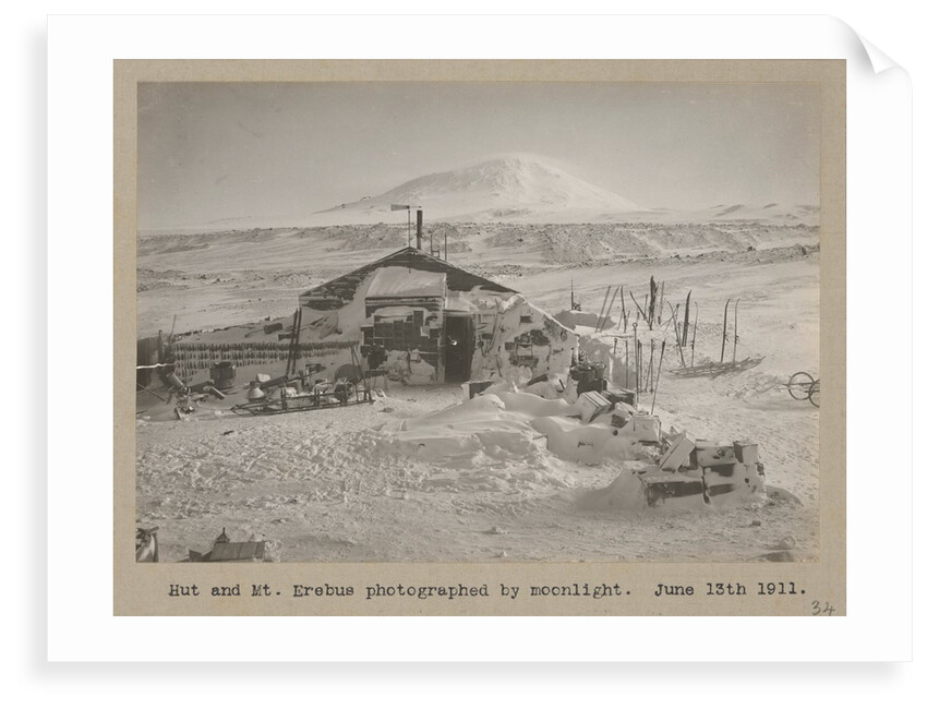Hut and Mt. Erebus photographed by moonlight by Herbert George Ponting