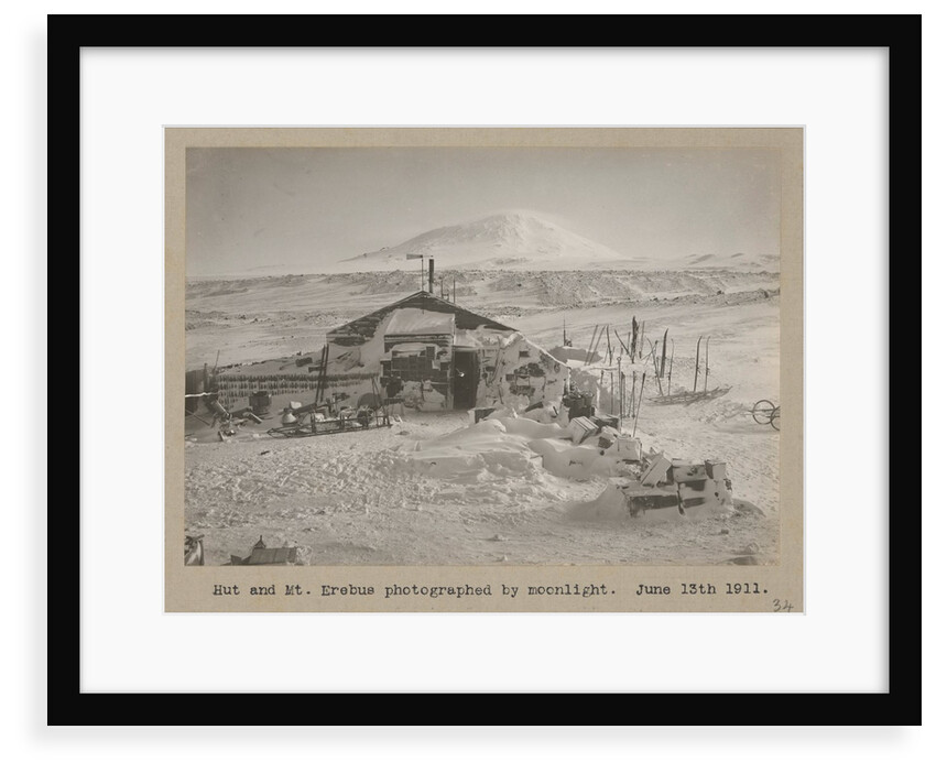 Hut and Mt. Erebus photographed by moonlight by Herbert George Ponting