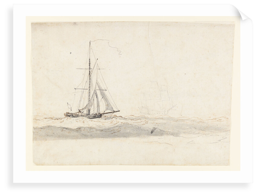 A cutter before the wind with a ship in the distance by Charles Gore