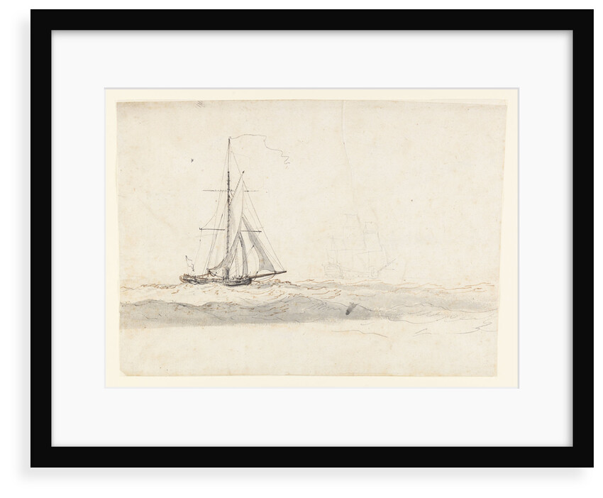 A cutter before the wind with a ship in the distance by Charles Gore