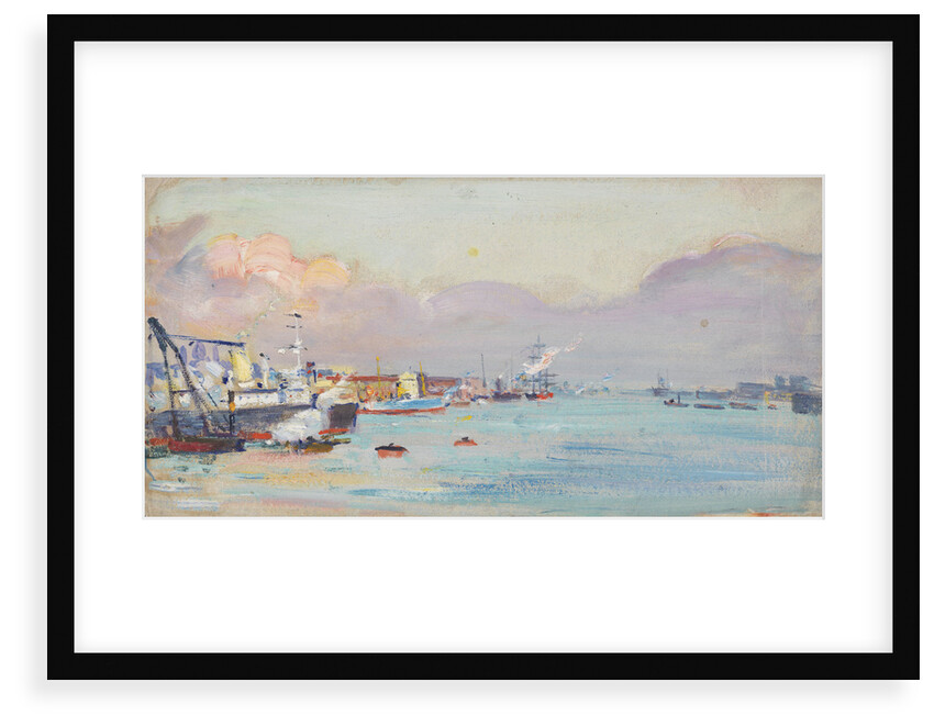A harbour scene by John Everett