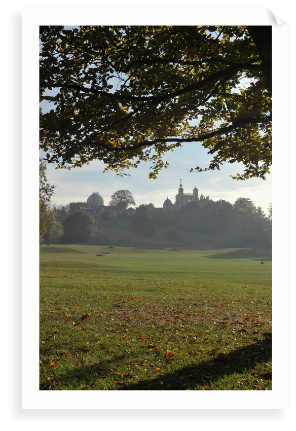 Autumnal image of the Royal Observatory Greenwich including, Flamsteed House, Peter Harrison Planetarium & Altazimuth building and the park by National Maritime Museum