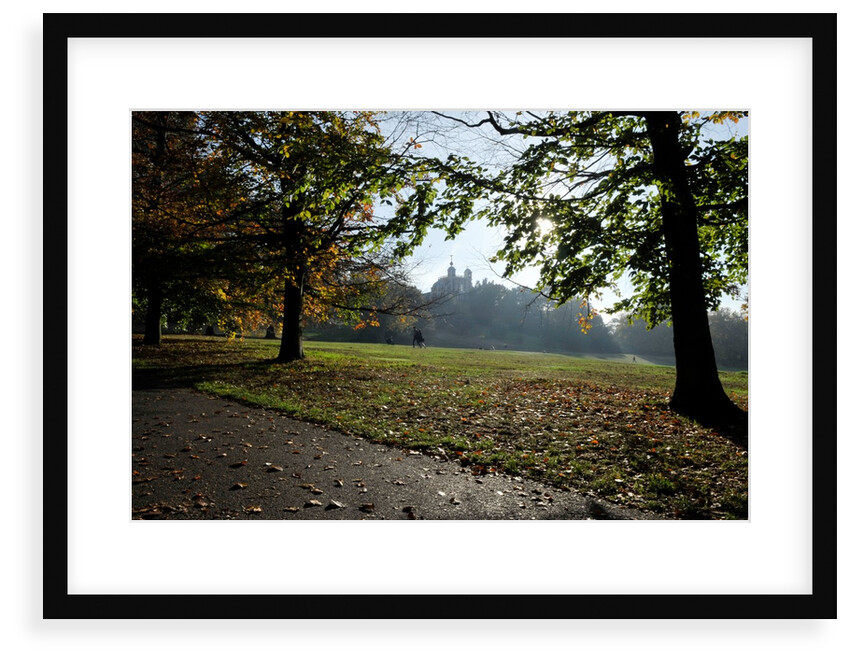Autumnal image of the Royal Observatory Greenwich including, Flamsteed House, Peter Harrison Planetarium & Altazimuth building and the park by National Maritime Museum