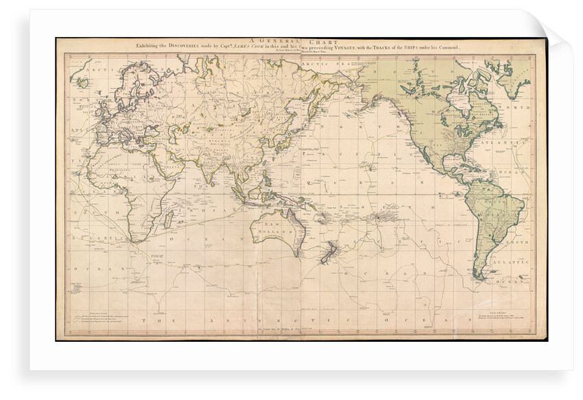 A general chart exhibiting the discoveries made by Captain James Cook in this and his two preceeding voyages with the tracks of the ships under his command by Lieutenant Henry Roberts; William Faden