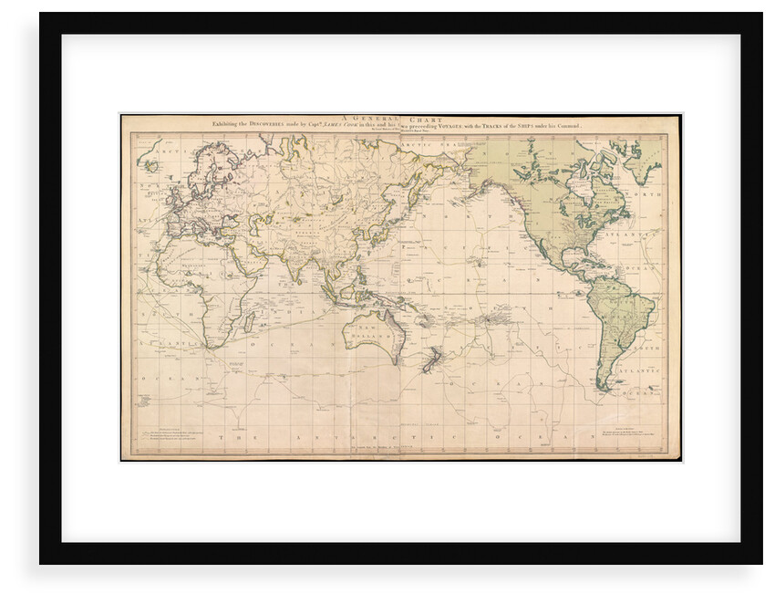 A general chart exhibiting the discoveries made by Captain James Cook in this and his two preceeding voyages with the tracks of the ships under his command by Lieutenant Henry Roberts; William Faden