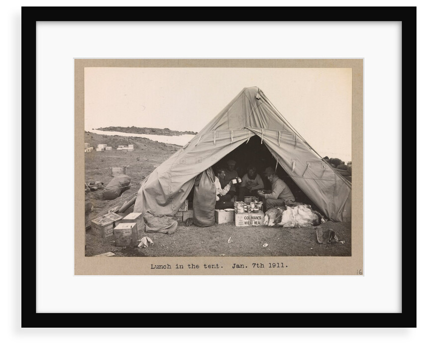Four expedition members having lunch in a tent by Herbert George Ponting