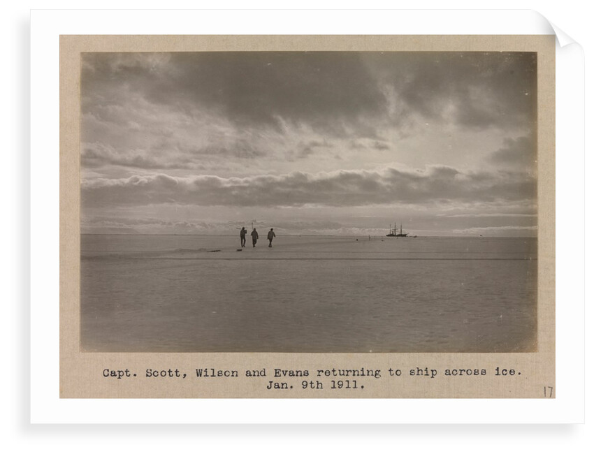 Captain Scott, Dr. Wilson and Commander Evans walking across the ice floe to Terra Nova (1884) by Herbert George Ponting