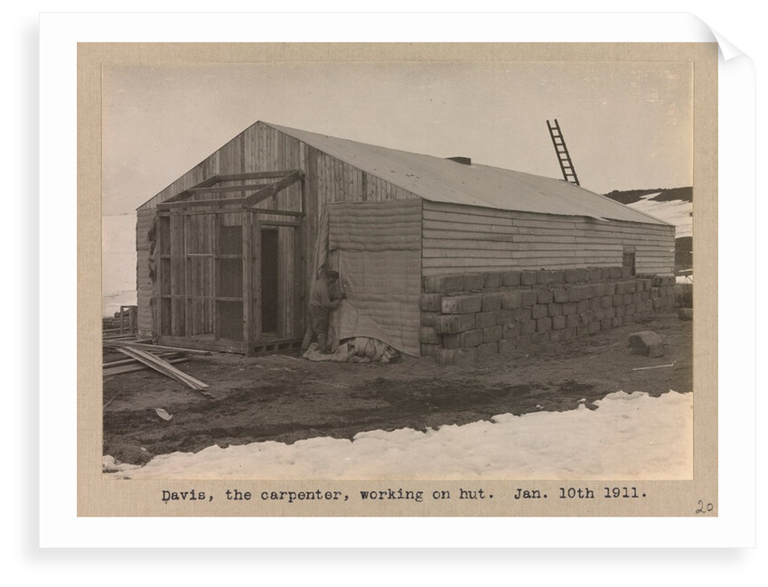 Davies, the carpenter, working on the hut by Herbert George Ponting