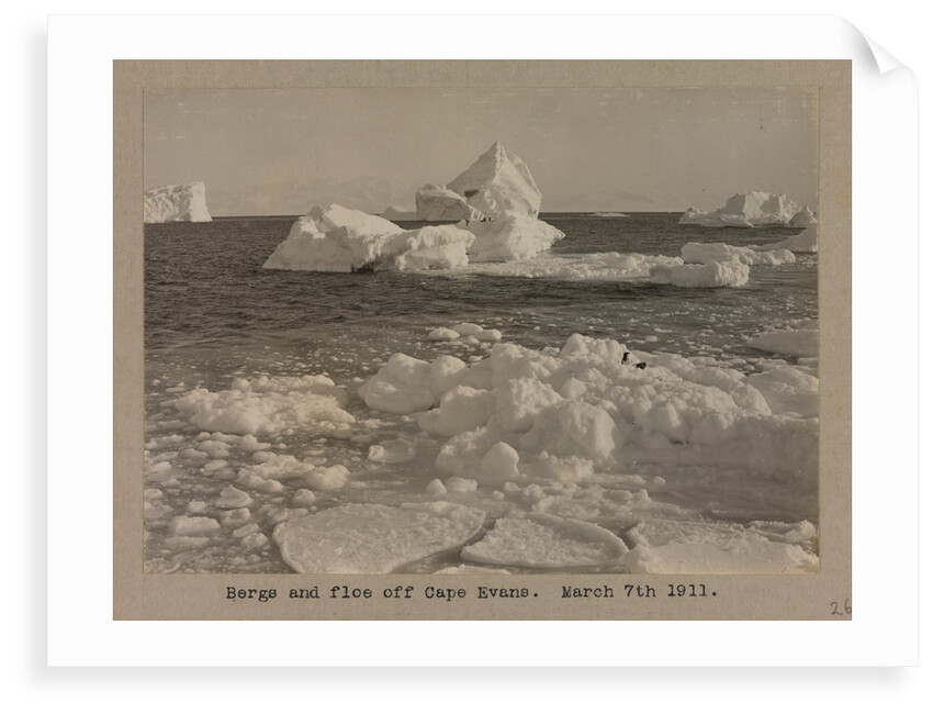 Bergs and floe off Cape Evans. by Herbert George Ponting
