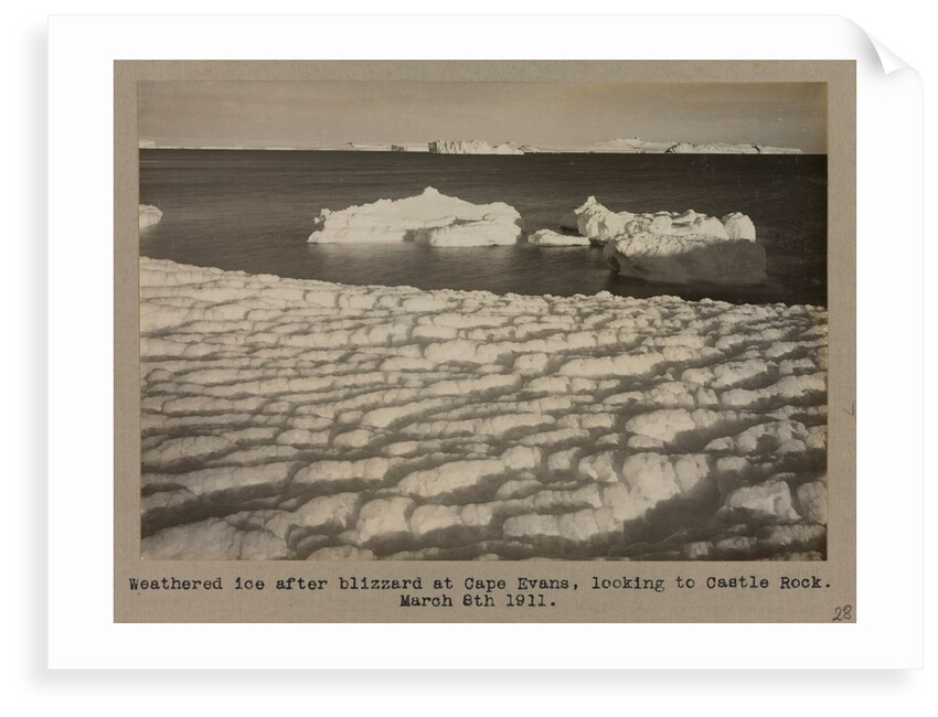 Weathered ice after blizzard at Cape Evans, looking to Castle Rock. by Herbert George Ponting