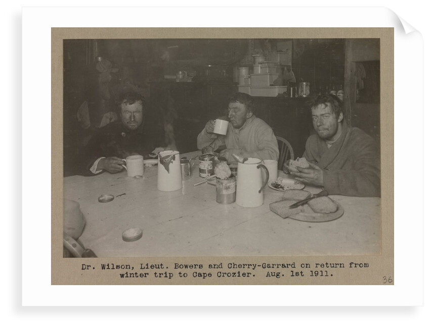 Dr. Wilson, Lieutenant Bowers and Cherry-Garrard on return from winter trip to Cape Crozier by Herbert George Ponting