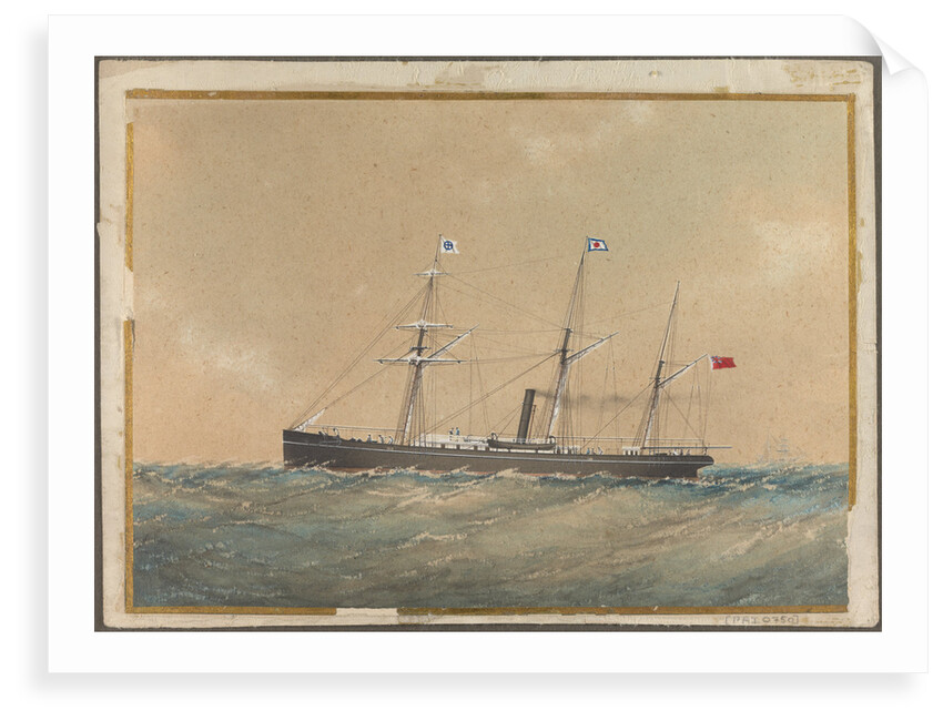 Screw steam ship flying Satsuma flag, probably 'Lotus' by Unknown
