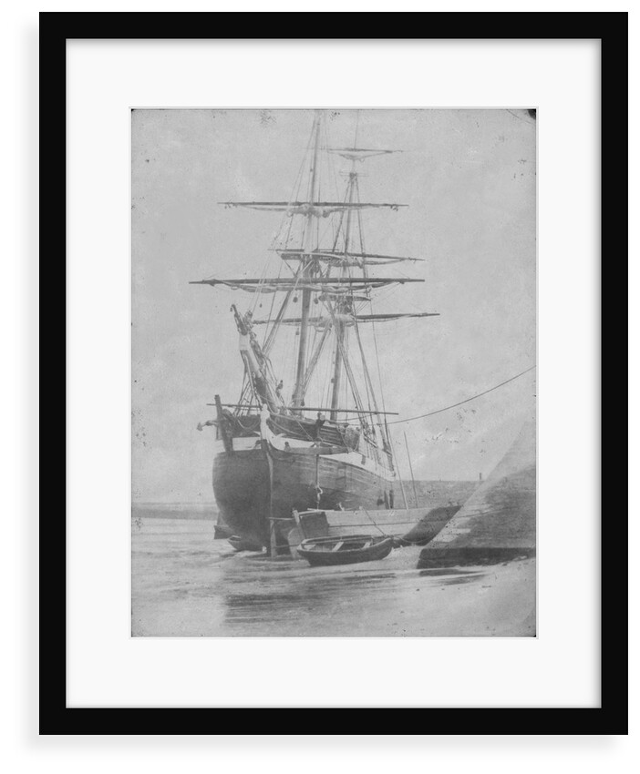 Port bow view of an unidentified brig dried out off the quayside, possibly at Swansea. Inversed digital file to create b&w positive by Calvert Richard Jones