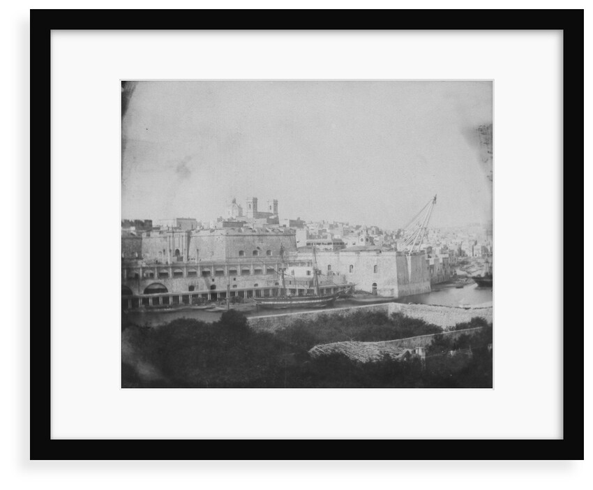 View across to Senglea with the Sheer Bastion on the right. Inversed digital file to create b&w positive by Calvert Richard Jones