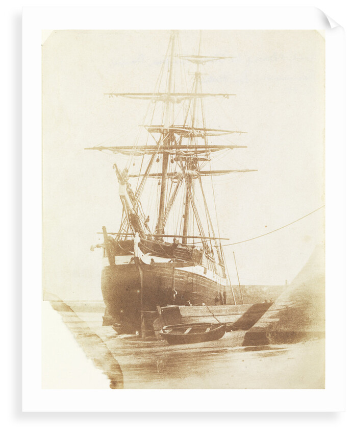 Port bow view of an unidentified brig dried out off the quayside, possibly at Swansea by Calvert Richard Jones