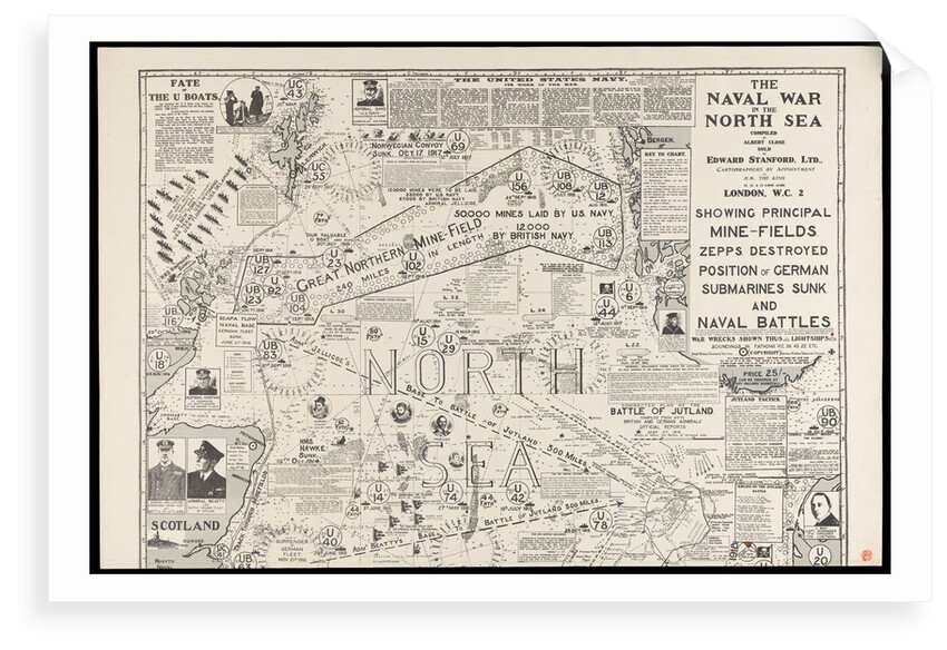 Printed chart of the The Naval War in the North Sea by Albert Close