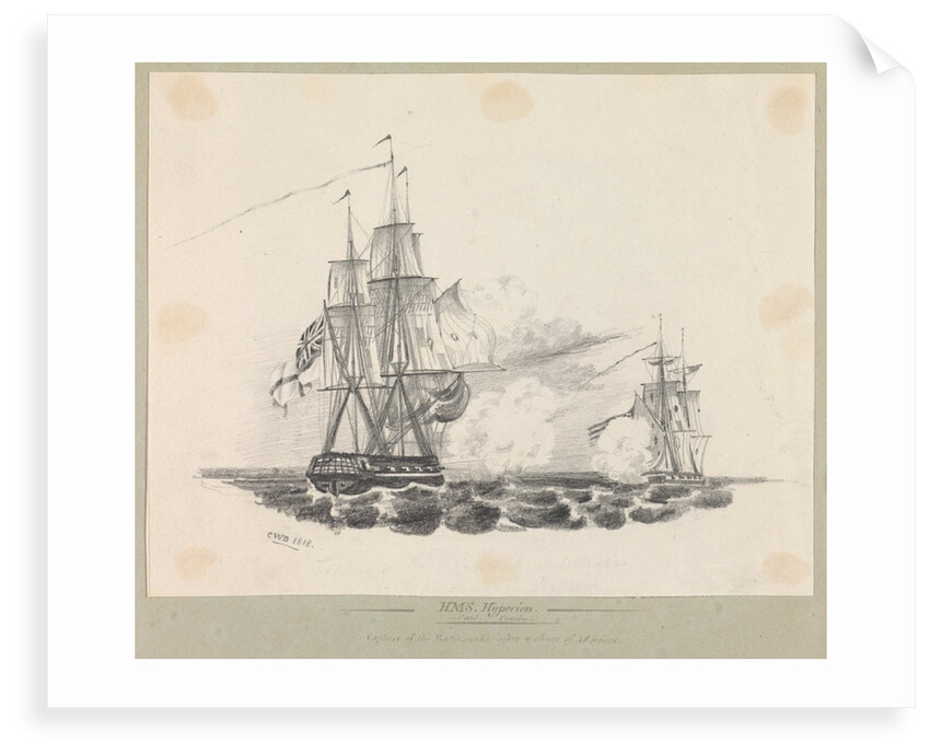 HMS 'Hyperion' Capt Cunby. Capture of the Rattlesnake after a chase of 48 hours by Midshipman Charles W. Browne