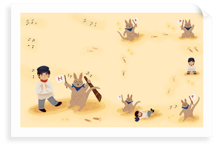 Children's book 'At Sea Without Tea - The Great Cutty Sark Adventure': Ozzie (Oz) Kangaroo and James Robson singing and hopping around by Giulia Casarotto