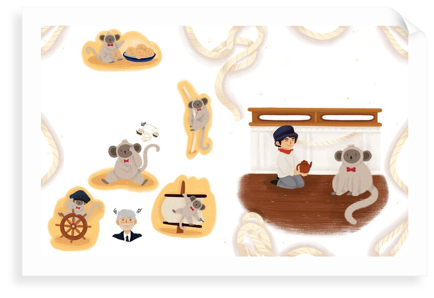 Children's book 'At Sea Without Tea - The Great Cutty Sark Adventure': James Robson and monkeys by Giulia Casarotto