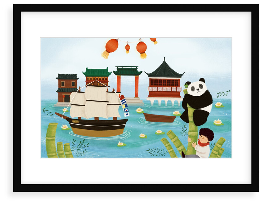 Children's book 'At Sea Without Tea - The Great Cutty Sark Adventure': Cutty Sark in Shanghai, China. James Robson meets Dinah the Panda by Giulia Casarotto