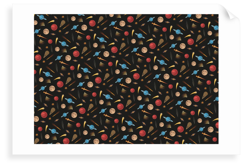 Astronomy repeat pattern: planets, stars, moon and comets by Anonymous