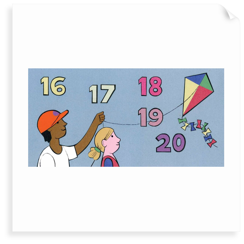 16, 17, 18, 19 and 20. A boy and girl, flying a kite childrens graphic by Anonymous