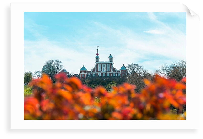 Royal Greenwich Observatory from Greenwich Park. Autumnal trees in the foreground by National Maritime Museum