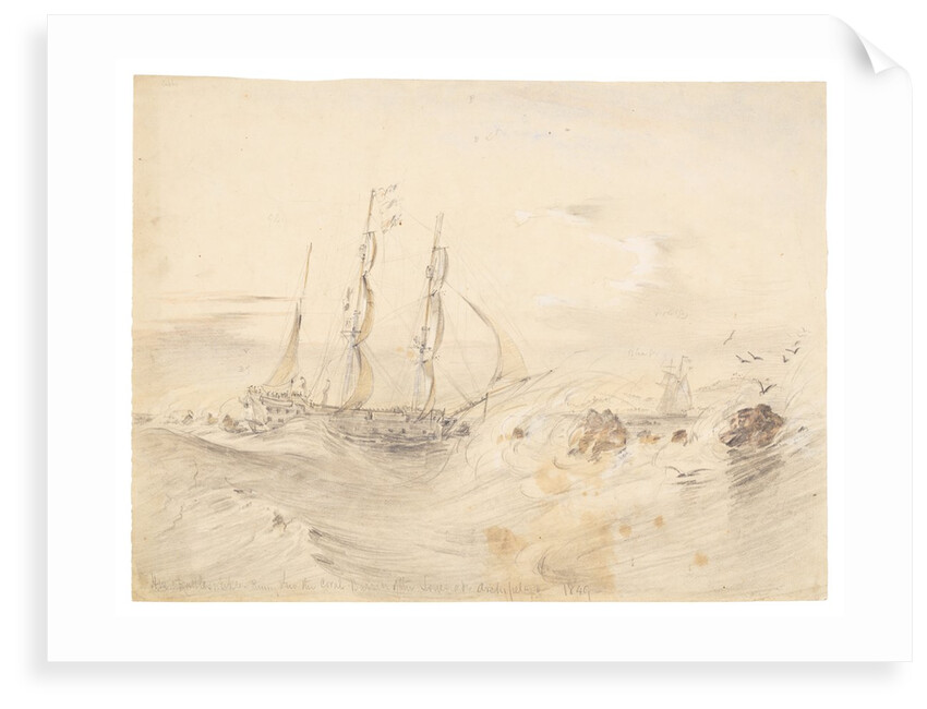 HMS Rattlesnake running through the coral barrier on the Louisiade Archipelago, 1849 by 