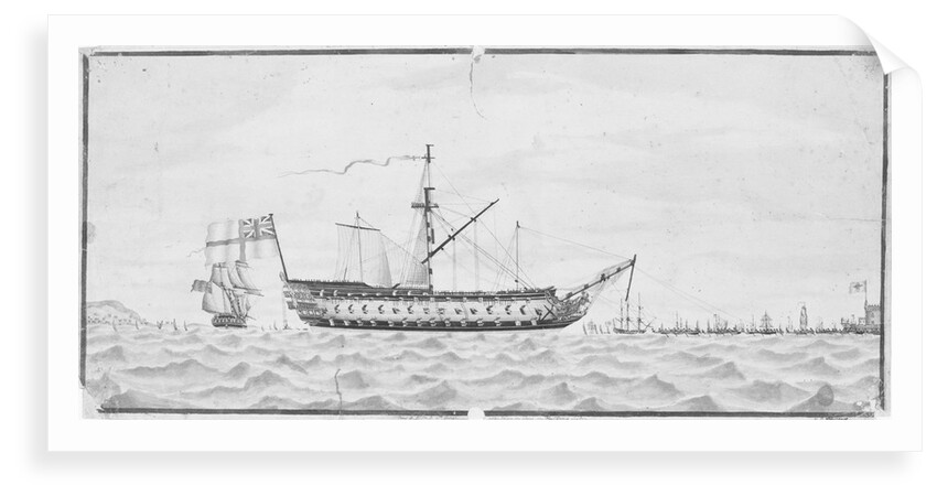 View of HMS 'St George' after being on shore on the bar of Lisbon (1785) by G. B. Lawrence