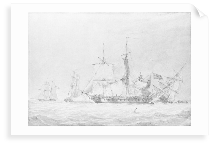 The corvette 'Bordelais' sinking a French man-of-war by John Cantiloe Joy