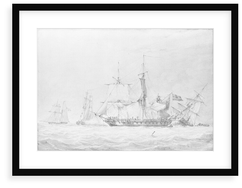 The corvette 'Bordelais' sinking a French man-of-war by John Cantiloe Joy
