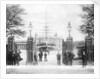 Entrance to Greenwich Hospital School with the drill ship 'Fame' and Queen's House beyond by unknown