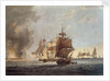 To the Officers, Seamen & Marines of His Majesty's Ships Amphion, Cerberus, Volage & Active, This Plate represents...blowing up of the French Commodore, off the Island of Lissa, in the Adriatic, on the 13 March 1811 by G. Webster