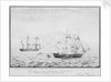 A view of the prize ship 'Orion' and the 'Margarite' and 'Ann' just at the moment her foremast caught fire xixteen leagues southward of the island of Iceland, circa 1808 by Jorgen Jorgensen
