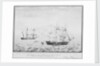 A view of the prize ship 'Orion' and the 'Margarite' and 'Ann' just at the moment her foremast caught fire xixteen leagues southward of the island of Iceland, circa 1808 by Jorgen Jorgensen