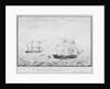 A view of the prize ship 'Orion' and the 'Margarite' and 'Ann' just at the moment her foremast caught fire xixteen leagues southward of the island of Iceland, circa 1808 by Jorgen Jorgensen