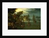 A busy river scene with Dutch vessels and a ferry by Jan Brueghel the Elder
