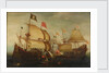 An English and a Dutch ship attacking a Spaniard by Aert Anthonisz
