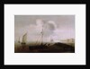 A fishing boat with sail lowered near the shore by Hans Goderis